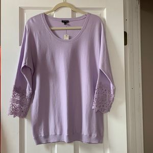 NWT- Talbots lavender sweater with 3/4 lace sleeves.  Size M